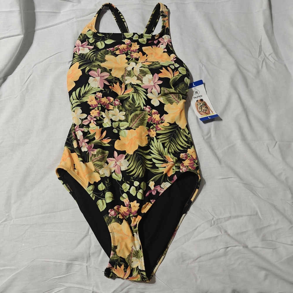 Hurley Women's One-Piece UPF 50+ Stretch Swimsuit, Orange Waikiki Wonder Large - Picture 6 of 10